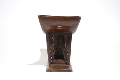 An African carved wood stool, Ashanti people, Ghana, 20th C.