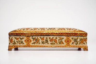 A rectangular laquered papier mache qalamdan or pen holder, Qajar, Iran, 19th C.