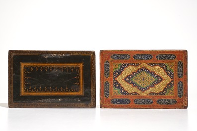 A rectangular laquered papier mache box and cover with calligraphy, Qajar, Iran, 19th C.