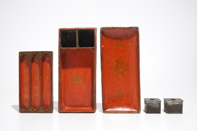 A rectangular laquered papier mache qalamdan or pen holder, Qajar, Iran, 19th C.