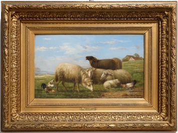 D'apr&egrave;s Verboeckhoven, Eug&egrave;ne (Belgique, 1798-1881), Paysage aux moutons, dat&eacute; 1879, huile sur panneau