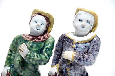 Two polychrome Brussels faience figures, 18th C.