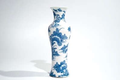 A Dutch Delft blue and white chinoiserie vase, 2nd half 17th C.