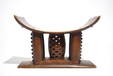 An African carved wood stool, Ashanti people, Ghana, 20th C.