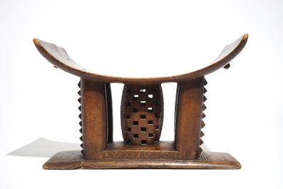 An African carved wood stool, Ashanti people, Ghana, 20th C.