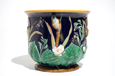 A George Jones Art Nouveau majolica jardiniere on stand, 19th C.