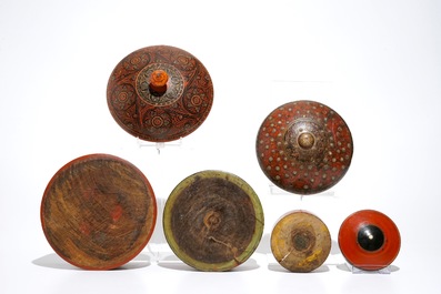 Six iron-mounted painted wood covered boxes, India and Afghanistan, 19/20th C.