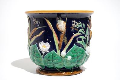 A George Jones Art Nouveau majolica jardiniere on stand, 19th C.