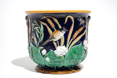 A George Jones Art Nouveau majolica jardiniere on stand, 19th C.