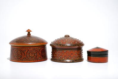 Six iron-mounted painted wood covered boxes, India and Afghanistan, 19/20th C.