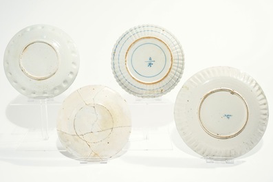 Four Dutch Delft blue and white plates, 17/18th C.