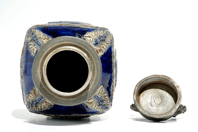 A square pewter-mounted Westerwald stoneware jug, 17th C.