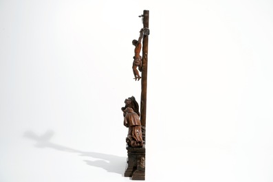 A calvary group, boxwood and walnut, circle of Walter Pompe, Antwerp, 18th C.
