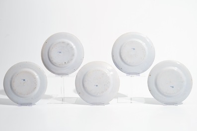 Onze assiettes des series des mois en fa&iuml;ence de Delft bleu et blanc, 19&egrave;me