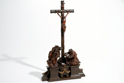 A calvary group, boxwood and walnut, circle of Walter Pompe, Antwerp, 18th C.