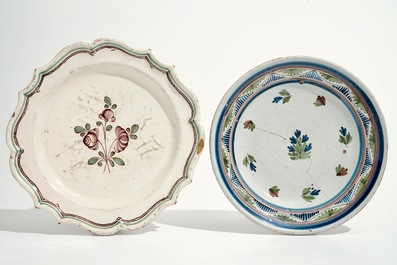 Four various French faience dishes, incl. a barber's or shaving bowl, 18th C.