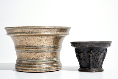 Two bronze mortars and one pestle, France or Flanders, 16/17th C.