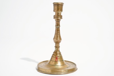 A gothic bronze candlestick, Low Countries, 16th C.