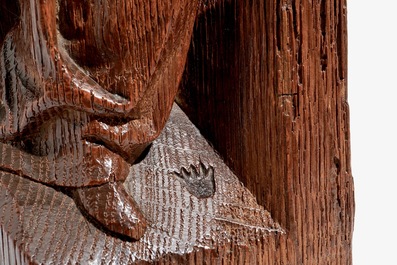 A bystander, retable fragment, oak, Antwerp, 16th C.