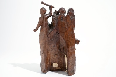 De Kruisdraging, retabelfragment, eik, Vlaanderen, 16e eeuw