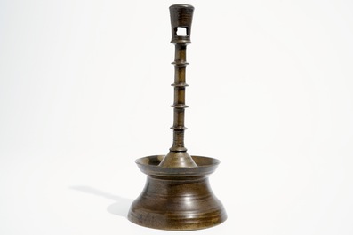 A gothic bronze candlestick, Low Countries, 15/16th C.