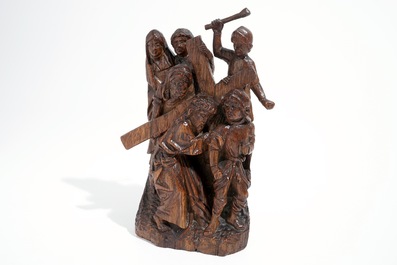 De Kruisdraging, retabelfragment, eik, Vlaanderen, 16e eeuw