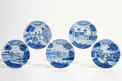 Elf blauwwitte Delftse borden uit de serie van de maanden, 19e eeuw