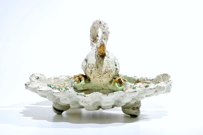 A large faience centerpiece with a swan, prob. Nove di Bassano, Italy, 18/19th C.