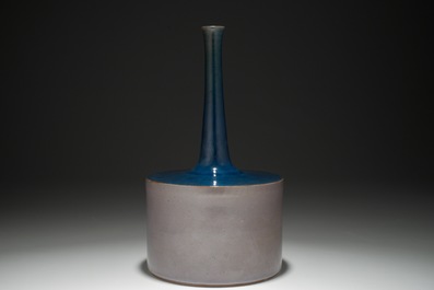 A modernist bottle vase in grey and blue, Perignem, 2nd half 20th C.