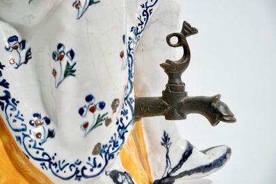 A large polychrome pewter-mounted Brussels faience &quot;Jacqueline&quot; jug, 18th C.