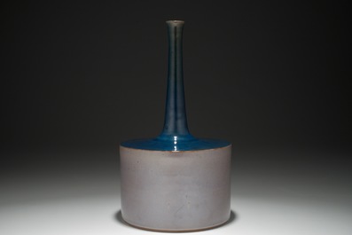 A modernist bottle vase in grey and blue, Perignem, 2nd half 20th C.