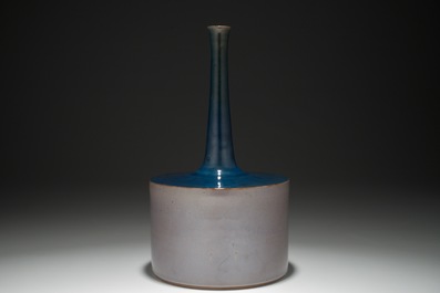 A modernist bottle vase in grey and blue, Perignem, 2nd half 20th C.