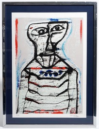 Van Hecke, Willem (Belgi&euml;, 1893-1976), Abstract portret, litho op papier, oplage 19/80