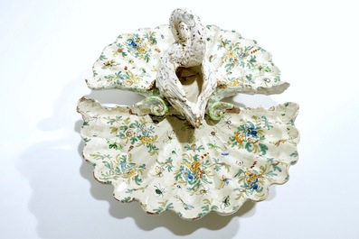 A large faience centerpiece with a swan, prob. Nove di Bassano, Italy, 18/19th C.