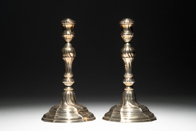 A pair of silver Louis XV candlesticks, marked for Mons, 1776-1779
