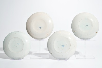 Four Dutch Delft polychrome &quot;lightning&quot; plates, 2nd half 17th C.