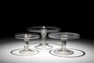 Three ascending English glass tazza on stem, 19th C.