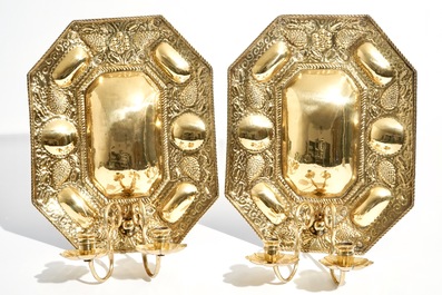 Three pairs of brass and bronze wall sconces, 18th C.