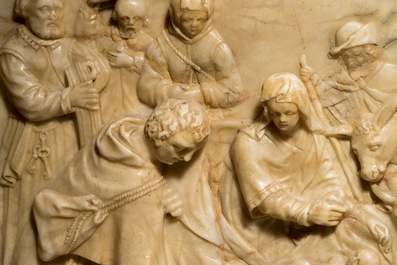 Un grand relief en alb&acirc;tre &agrave; d&eacute;cor &quot;L'Adoration des bergers &quot;, monogramme IB, poss. Malines, 17&egrave;me