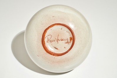 A modernist cream-white glazed sgraffito decorated vase, Perignem, 2nd half 20th C.