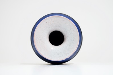 A modernist matte blue glazed vase of conical form, Perignem, 2nd half 20th C.