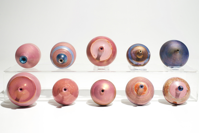 Ten small modernist vases with various blue and pink glazes, Perignem and Amphora, 2nd half 20th C.