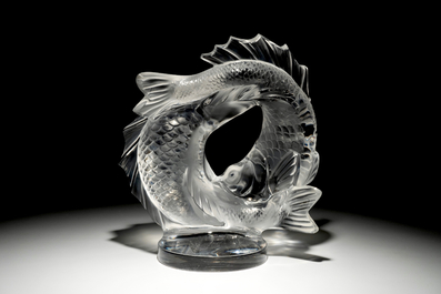A crystal group of two koi fish, Lalique, France, 2nd half 20th C.