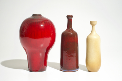 Three oxblood glazed and matte finished modernist vases, Perignem, 2nd half 20th C.