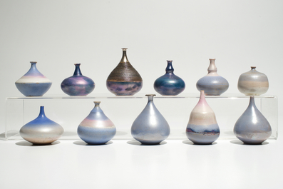 Eleven small modernist vases with various blue glazes, Perignem and Amphora, 2nd half 20th C.