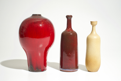 Three oxblood glazed and matte finished modernist vases, Perignem, 2nd half 20th C.