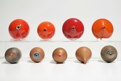 Nine small modernist vases with various red and brown glazes, Perignem and Amphora, 2nd half 20th C.