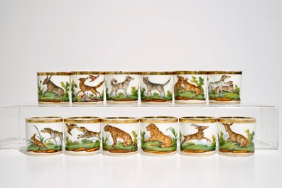 A 29-piece Paris porcelain Empire coffee service with various animals, 1st half 19th C.