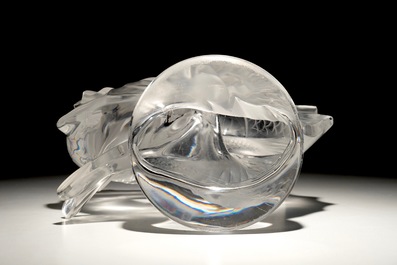 A crystal group of two koi fish, Lalique, France, 2nd half 20th C.