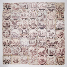 Un ensemble de 49 carreaux en fa&iuml;ence de Delft mangan&egrave;se aux sujets religieux, 18/19&egrave;me